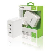 Chargeur mural 3 ports - 2xUSB-A - USB-C - Blanc