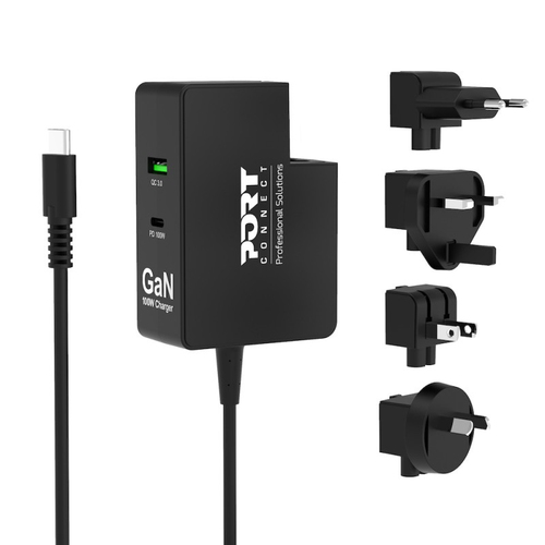 Chargeur international GaN USB-C 100W-2 ports-Noir