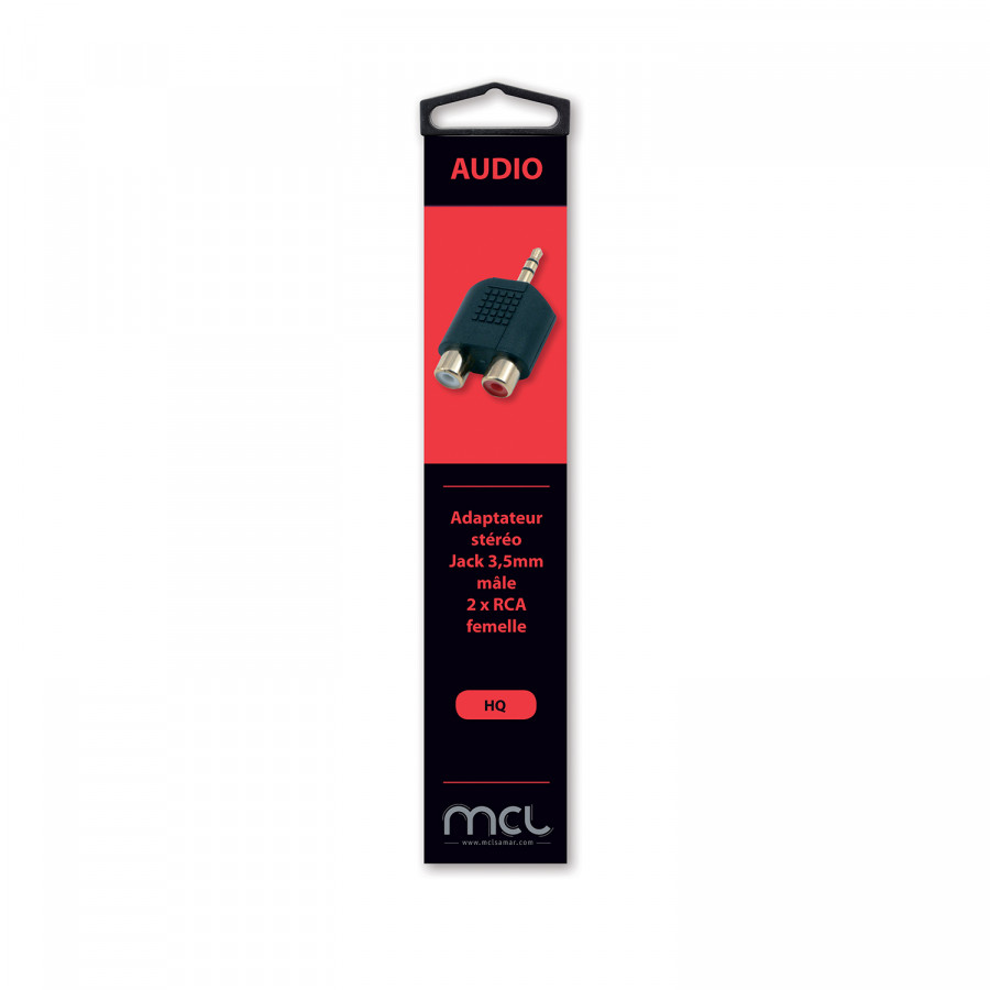 Adaptateur Jack 3.5mm/2xRCA mâle/femelle - Noir