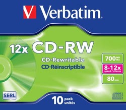 CDRW 80min certifié 12X - Boites Cristal x10