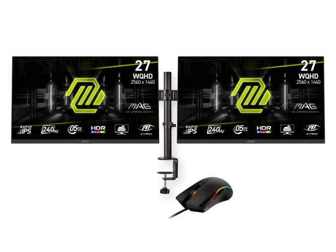 2 x27"QHD/240Hz/F-IPS/0.5ms/FSP + Support+Souris#